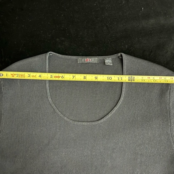 Women’s Black Sweater - Cyrus - Scoop Neck & 3/4 Sleeves with Fringe - Size M - Picture 8 of 16